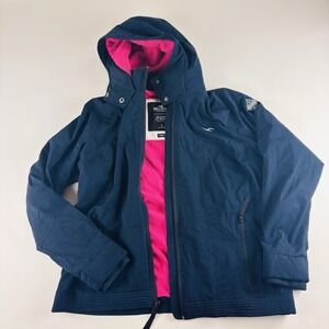 Hollister Women's Large All Weather Hooded Jacket Stretch Navy Blue